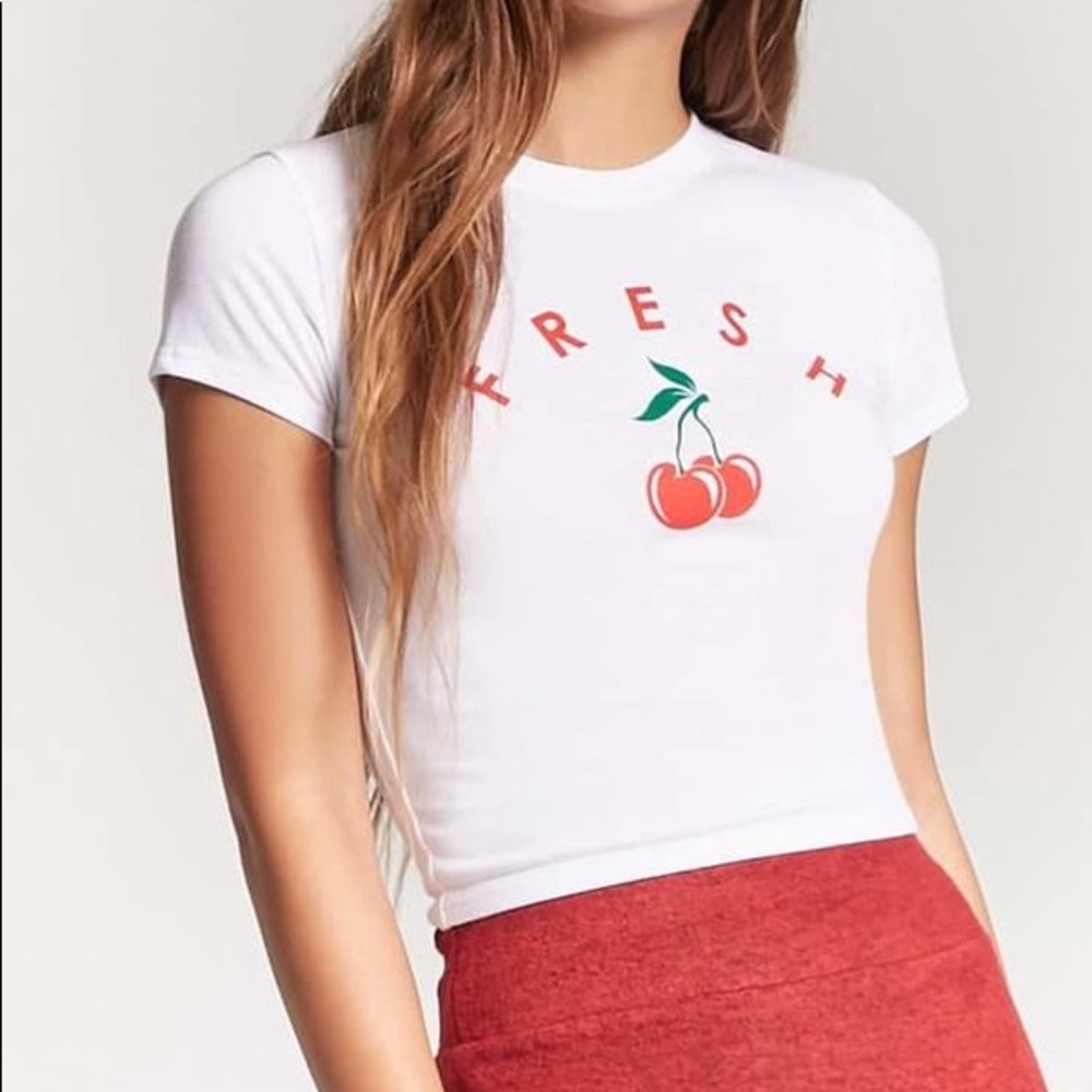Forever 21 white cherry crop top